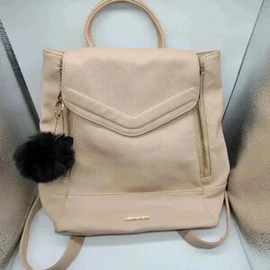 RAMPAGE Vegan Taupe PVC Gold Zipper Accents Backpack Purse Bag Beige Square